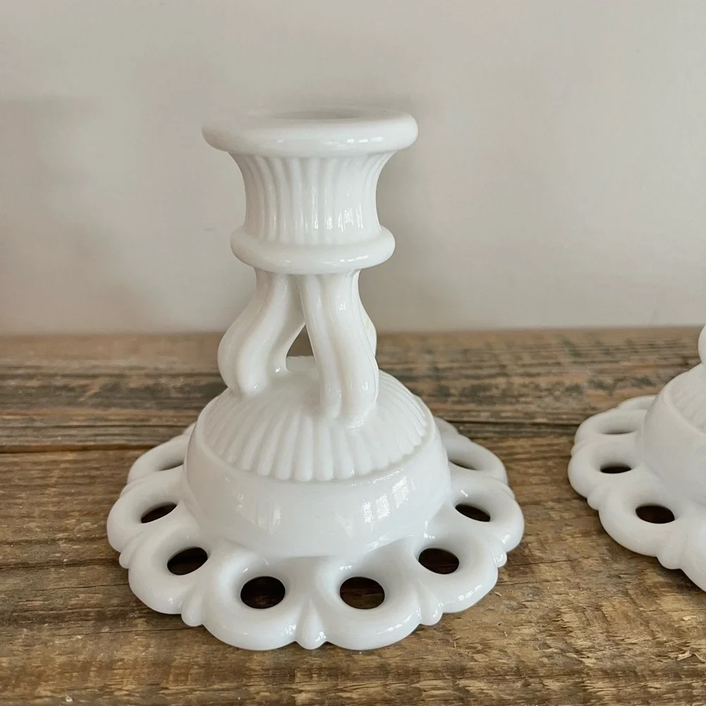 Westmoreland milk glass candlesticks set of 2